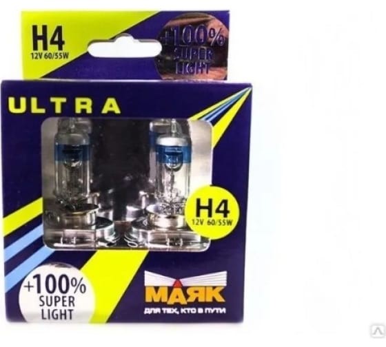 Лампа H4 12V 60/55W P43t н/о набор +100%  ULTRA  Super Light