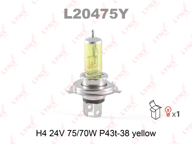 Лампа H4 24V 75/70W P43t н/о YELLOW желтая
