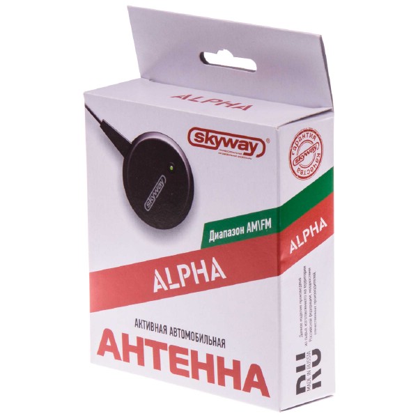 Антенна акт. на лоб. стекло ALPHA круглая тонкое полотно два уса кабель 2,2м Черный