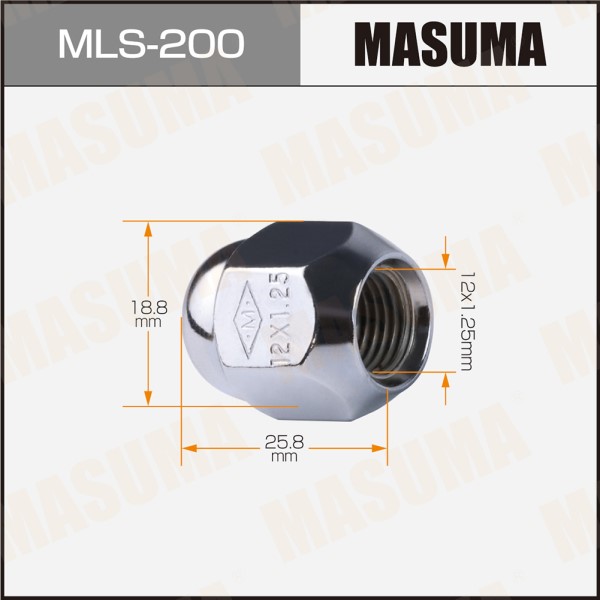 Гайка колеса M12*1.25*25,8 Конус, закр., ключ 19мм