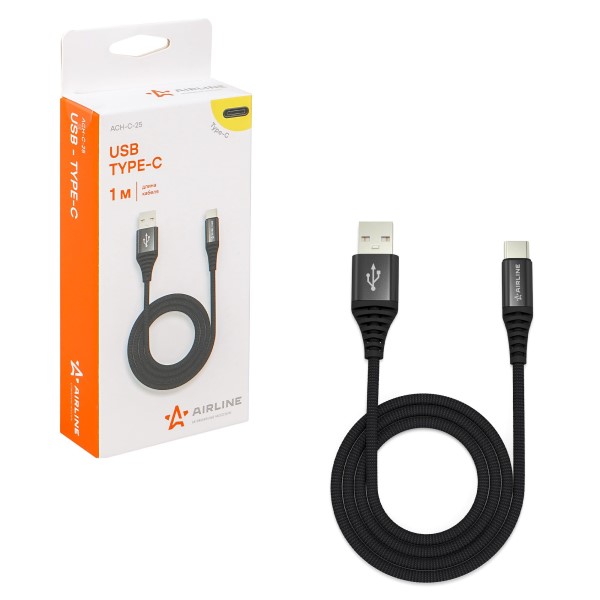 Дата-кабель универ. USB Type-C 1 м черный, нейлоновая оплетка