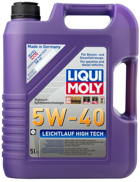Масло моторное LIQUI MOLY Leichtlauf High Tech 5W40 SN/CF (5л.) синтетическое (бенз., диз.)