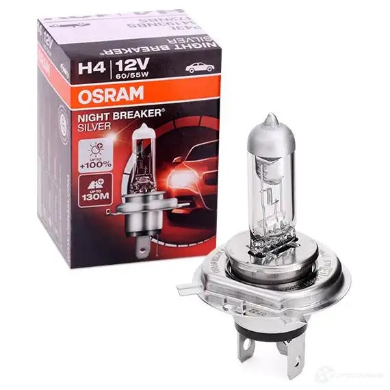 Лампа H4 12V 60/55W P43t н/о +100% NIGHT BREAKER SILVER