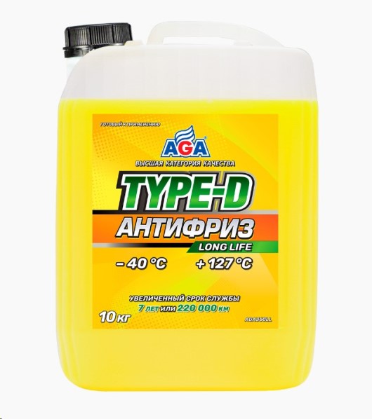 Антифриз  AGA Long Life TIPE-D  -40С (10 кг.) желтый