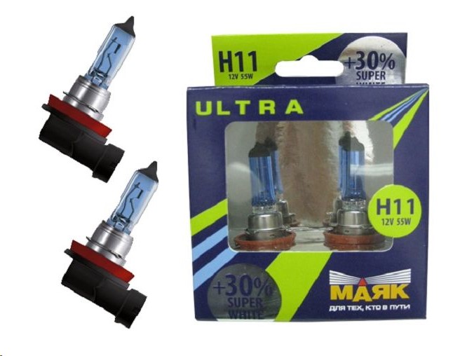 Лампа H11 12V 55W PGJ19-2 набор +30% ULTRA SUPER WHITE