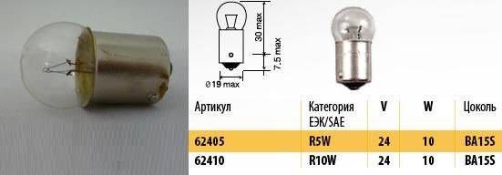 Лампа габарит. 24V R5W G18 с цок. BA15s
