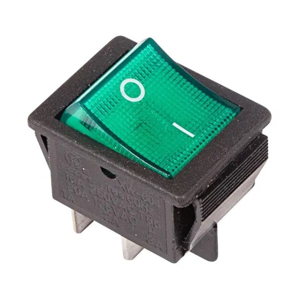 Выключатель клавишный 250V ON-OFF 16А 4 конт. зеленый