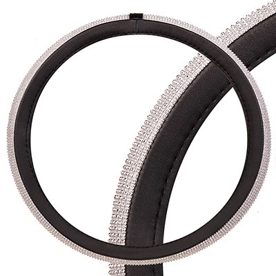 Оплетка руля M 37-38 см экокожа черная/серебряные стразы Crystal-2