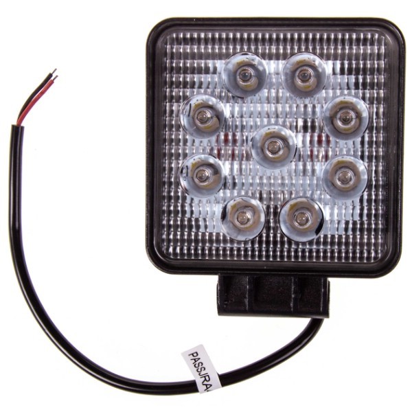 Фара светодиодная дополнительная 9 SMD 27W, 12/24V, 6000K  107*107(126)*25 мм (прямоугольная) дальний