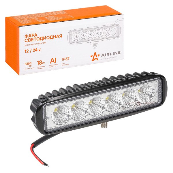 Фара светодиодная дополнительная 6 LED 18W 12-24V (прямоугольная) 157*42*40 рассеянный свет