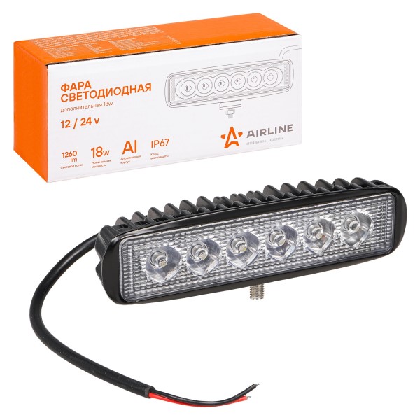 Фара светодиодная дополнительная 6 LED 18W 12-24V (прямоугольная) 157*42*40 направленный свет