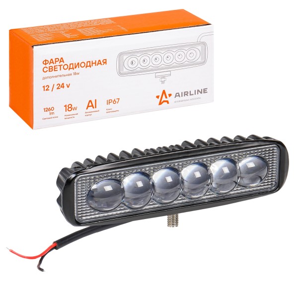 Фара светодиодная дополнительная 6 LED 4D линза, 18W 12-24V (прямоугольная) 157*42*40