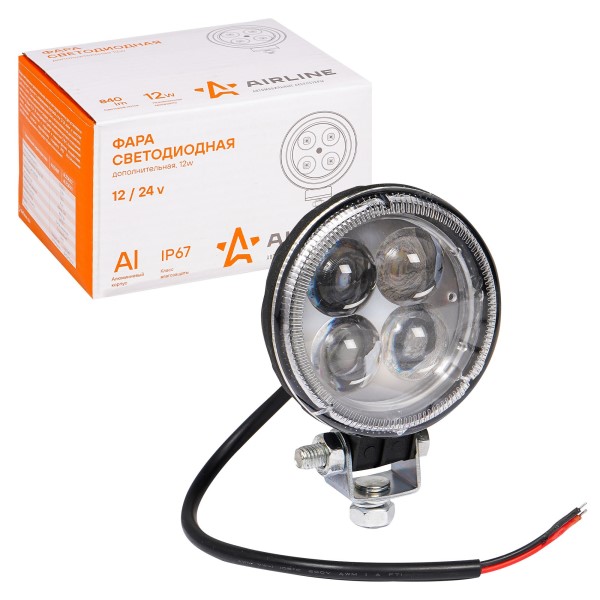 Фара светодиодная дополнительная 4 LED 12W 12-24V (круглая) 83*83*51 направленный свет