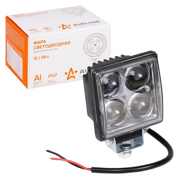 Фара светодиодная дополнительная 4 LED 12W 12-24V (квадрат) 76*76*46 направленный свет