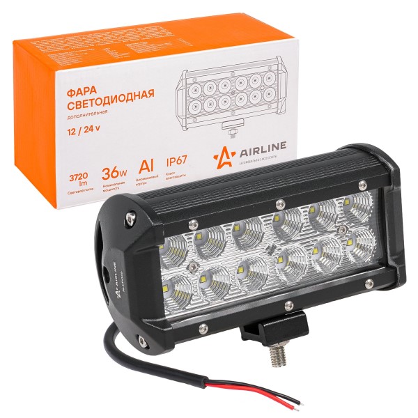 Фара светодиодная дополнительная 12 LED 36W (Балка) 12-24V 165*78*65 двухрядная, рассеянный свет