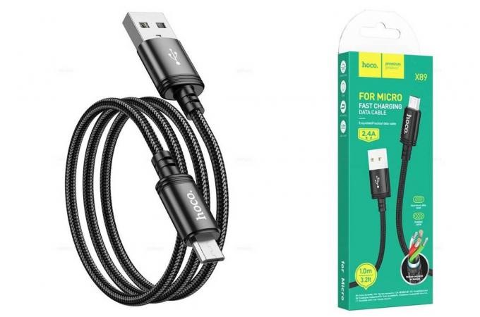 Дата-кабель универ. micro USB /Android/ 1 м, 2.4А черный