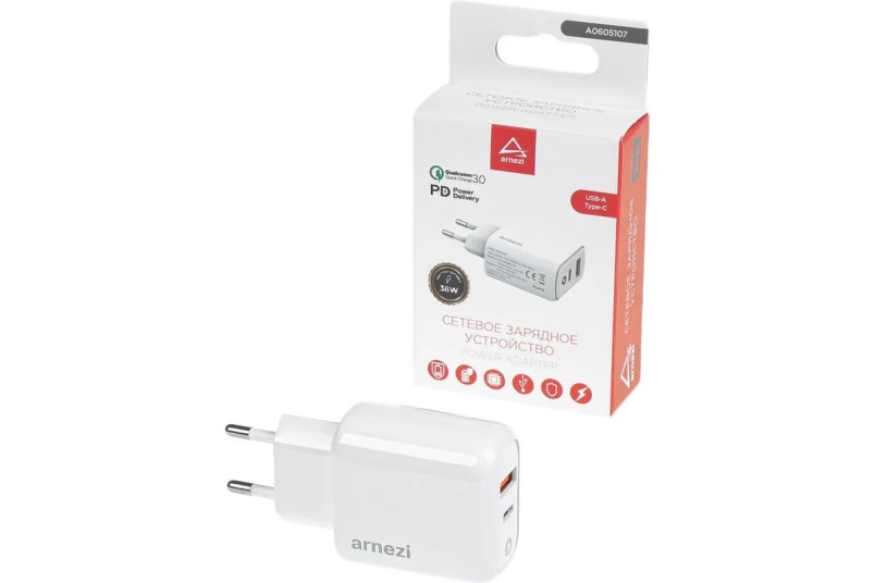 Зарядное устр-во сетевое USB-A (Type-C) PD 38W быстрая зарядка (QC3.0) (PD3.0)