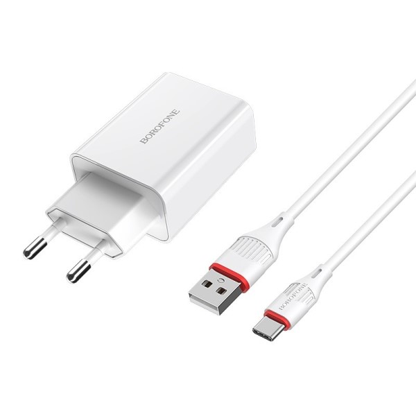 Зарядное устр-во сетевое 1 USB 3.0A Quick Charger + кабель Type-C, белый