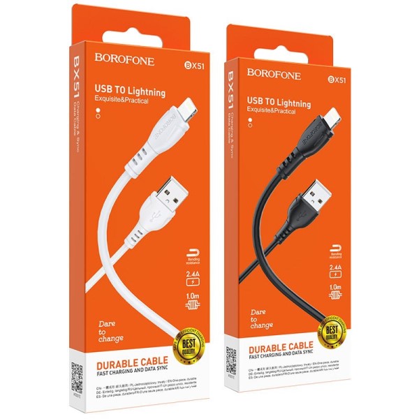 Дата-кабель универ. llightning USB /Iphone/ 1 м, 2.4А черный