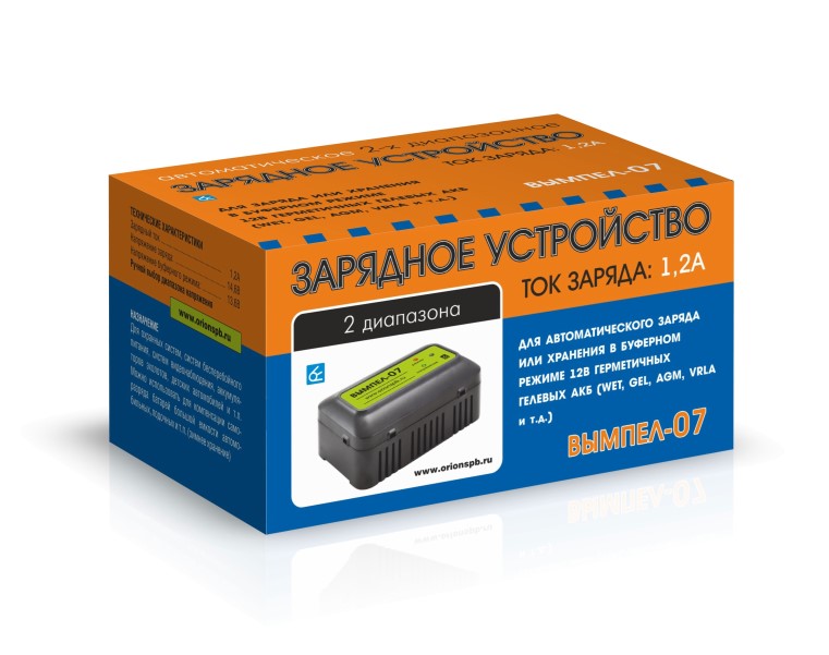 Устройство зарядное Вымпел-07 (автомат,1.2А,13.6В или 14.6В,для гелевых и кислот.АКБ)