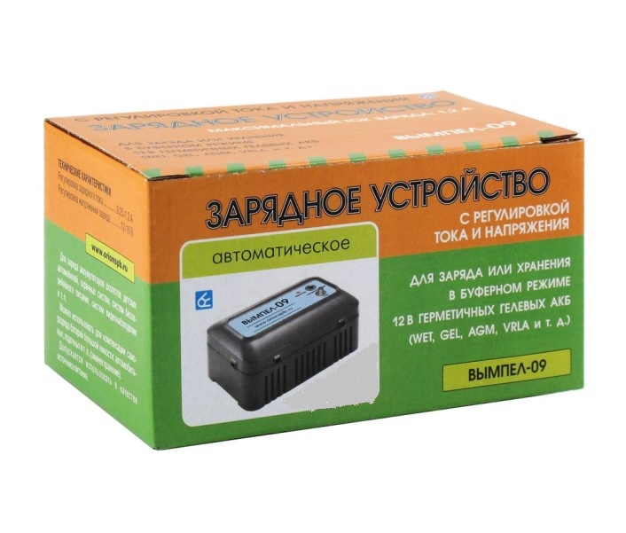 Устройство зарядное Вымпел-09 (автомат,0.2-1.2А,12-16В,для гелев.и кисл.АКБ с рег.ток+напр)
