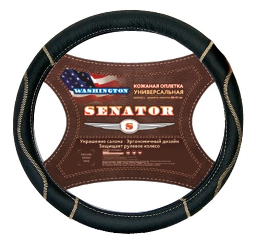 Оплетка руля M 37-38 см кожа  SENATOR WASHINGTON  черная