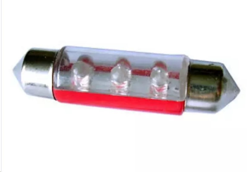 Лампа салонная 12V C10W T11 SV8.5 3 LED 36мм /красная/