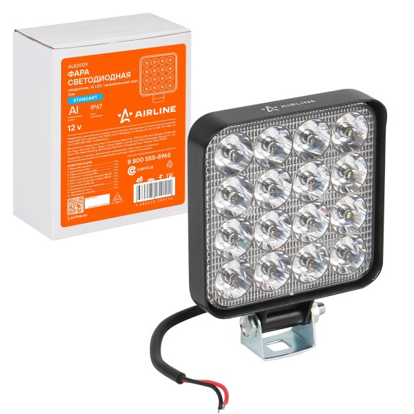 Фара светодиодная дополнительная 16 LED 16W 12V (квадрат) 83*83*22 направленный свет, STANDART