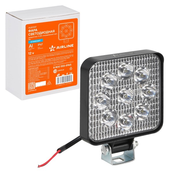 Фара светодиодная дополнительная 9 LED 9W 12V (квадрат) 83*83*22 направленный свет, STANDART