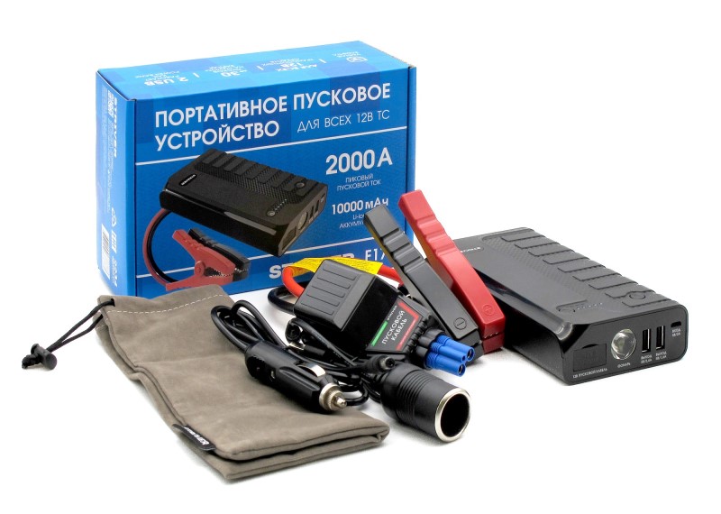 Аккумулятор внешний универс. Striver F17 (Booster) 10000мАч: USB 5V/2A, фонарь, пуск ДВС 2000А