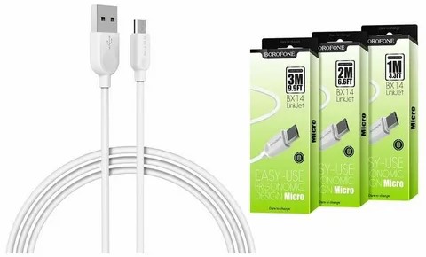 Дата-кабель универ. micro USB /Android/ 1 м, 2.4А белый