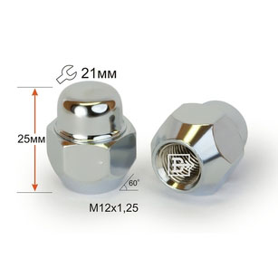 Гайка колеса М12*1,25*25 Хром Конус закр., ключ 21мм