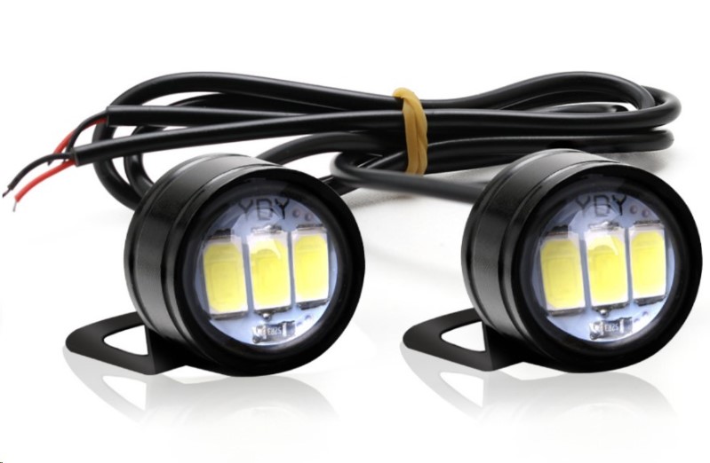Дневные ходовые огни 12V 3 SMD (линза) сверхмощный диод 3 W со скобой крепления (к-т 2 шт.) Орлинный глаз