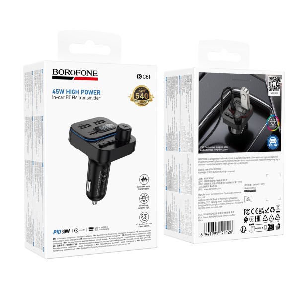 Модулятор (FM трансмиттер) USB 30W+QC3.0+Type-C, TF-card