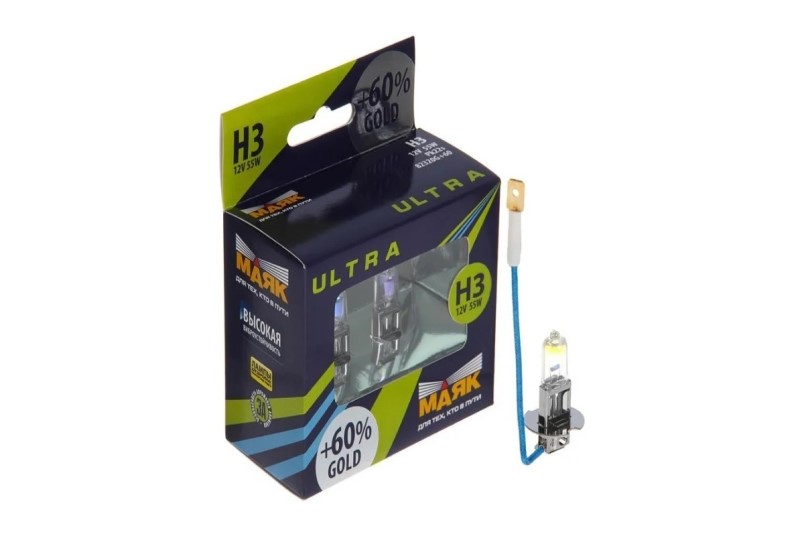 Лампа H3 12V 55W Pk22s набор +60% Gold