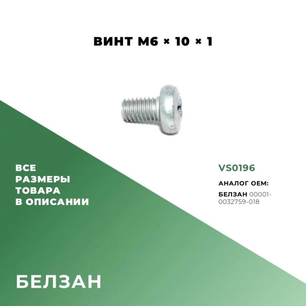 Винт М 6*10 с цил. гол., крест.шлиц задн. (уп.10 шт)
