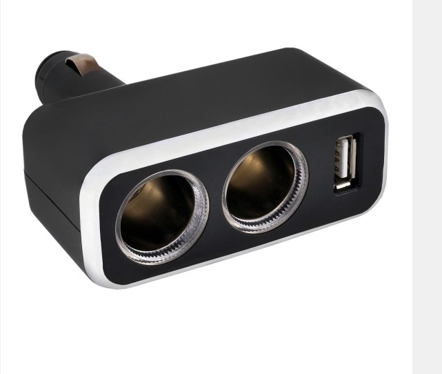 Разветвитель прикуривателя 2 гнезда + USB /1003/ Черный
