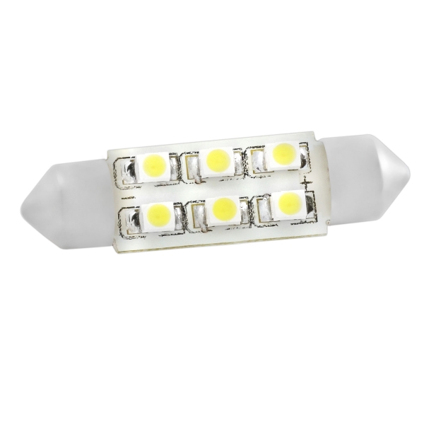 Лампа салонная 12V C10W T11 SV8.5 6 SMD 39мм (к-т 2 шт)