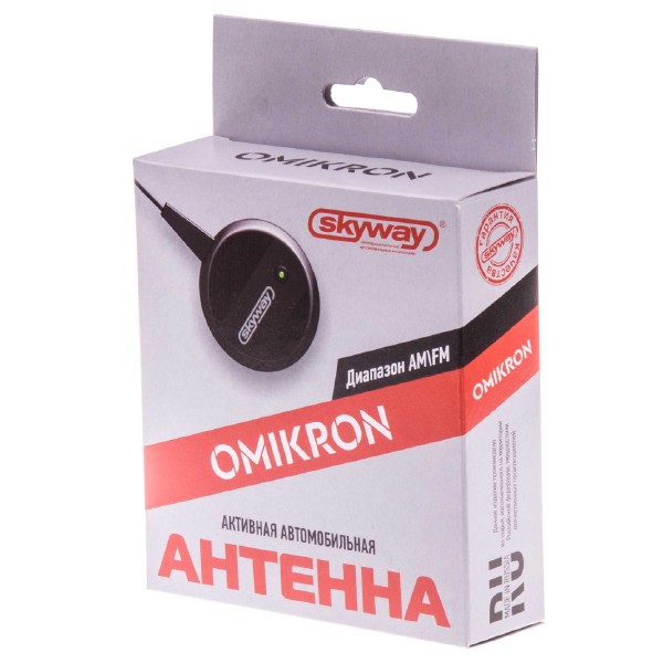 Антенна акт. на лоб. стекло OMIKRON круглая тонкое полотно два уса кабель 2,2м Черный