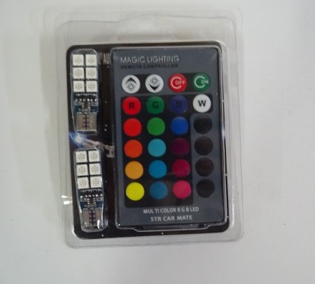 Лампа габарит. 12V W2W T10 12 SMD без цок. W2.1x9.5d разноцветная с ПДУ