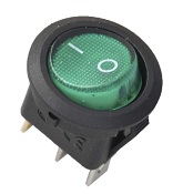 Выключатель клавишный ON-OFF 12V 20A 3 конт. зеленая с подсветкой, круглая