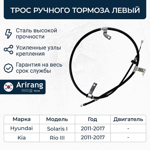 Трос ручн. тормоза Hyundai Solaris Kia Rio III лев. до 2017 г.