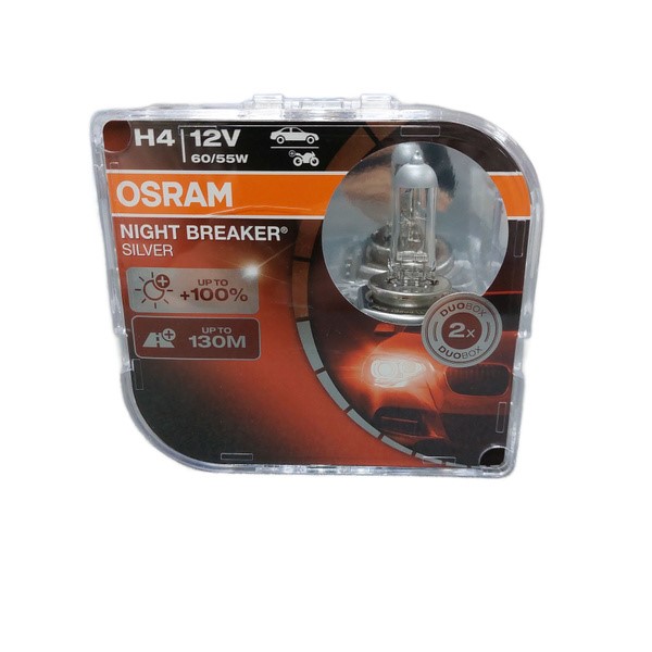 Лампа H4 12V 60/55W P43t н/о набор +100% NIGHT BREAKER SILVER (2 шт)