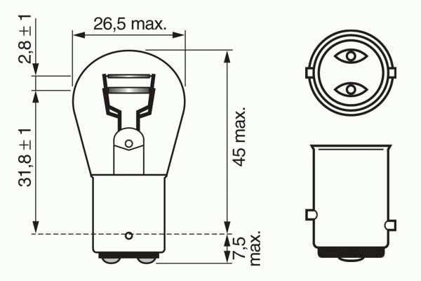 Лампа 2-конт. 12V P21/5W S25 со смещен. цок. по высоте BAY15d Pure Light