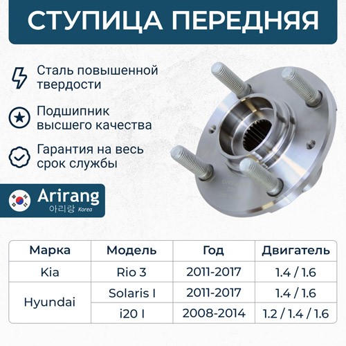 Ступица Hyundai Solaris с 2010 до 2015 г. Kia Rio III перед. с ABS