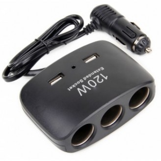 Разветвитель прикуривателя 3 гнезда + 2 USB порта