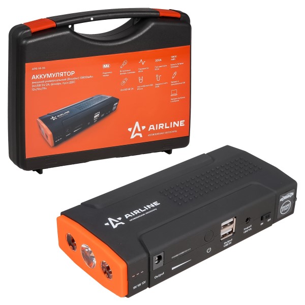 Аккумулятор внешний универс. (Booster) 13800 mАч, 2 USB 2.0A, 12V/16V/19V, фонарь, пуск ДВС