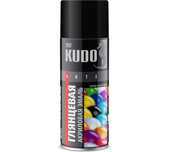 Краска спрей KUDO акрил. Черная глянцевая RAL 9005 520 мл