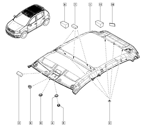 Обшивка потолка Renault Logan до 2014 г.
