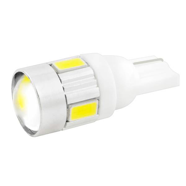 Лампа габарит. 12V W5W T10 6 SMD без цок. W2.1x9.5d линза (к-т 2 шт)